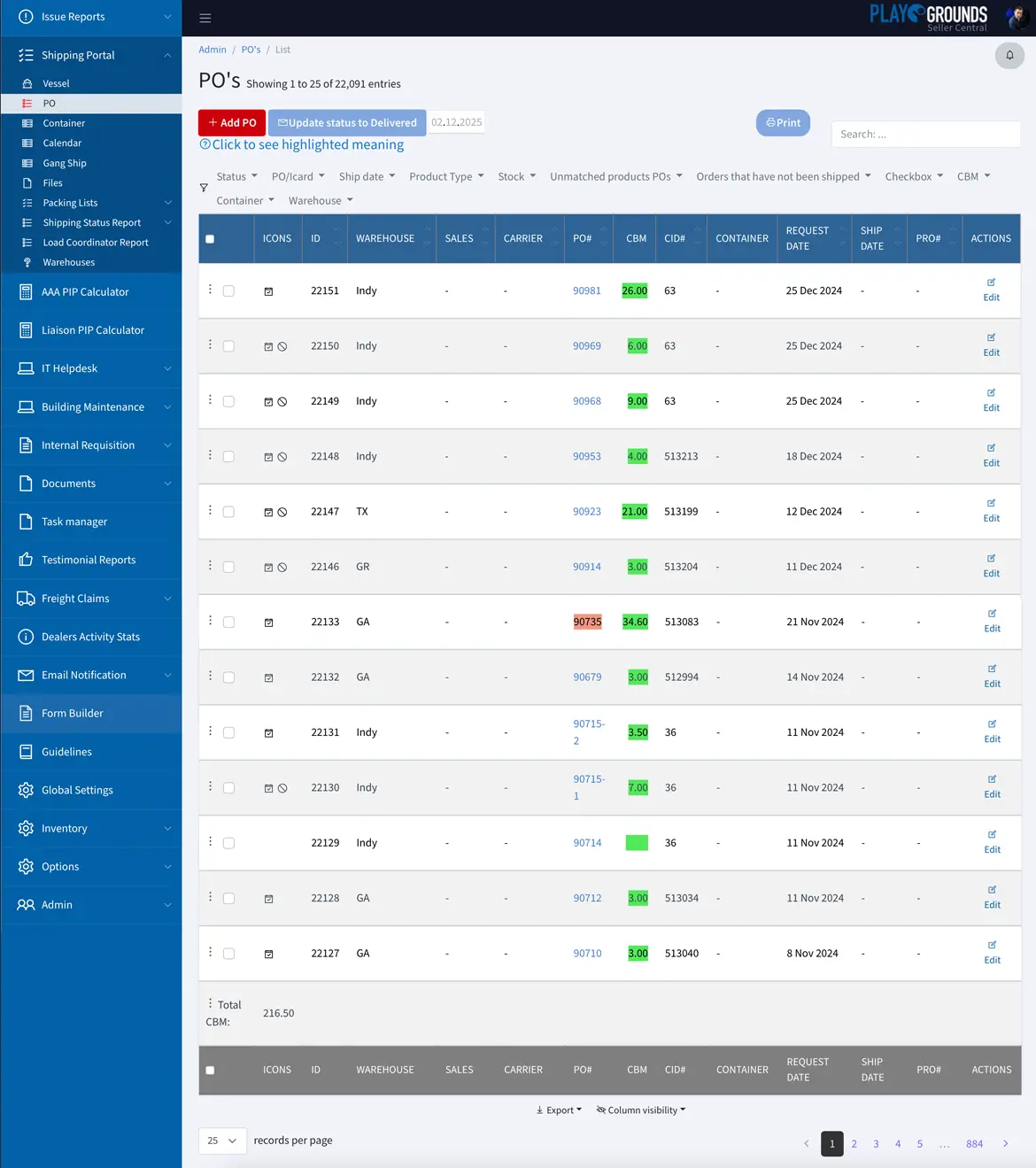 Страница Shipping Portal