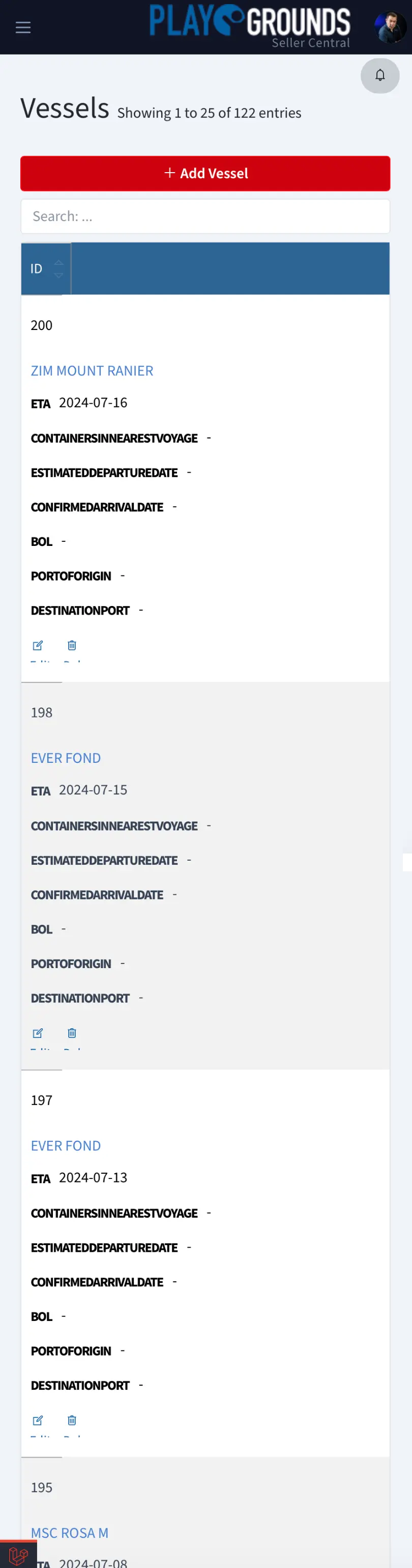 Страница Shipping Portal